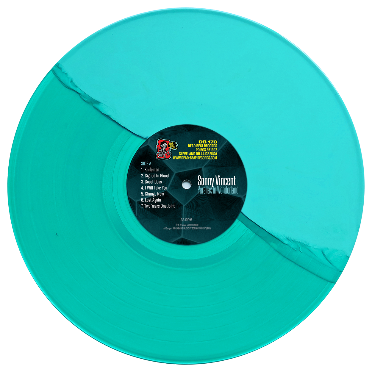 Sonny Vincent- Parallax In Wonderland LP ~SPECIAL EDITION : HALF TRANSPARENT TEAL / HALF OPAQUE AQUAMARINE SPLIT COLORED WAX LIMITED TO 100!