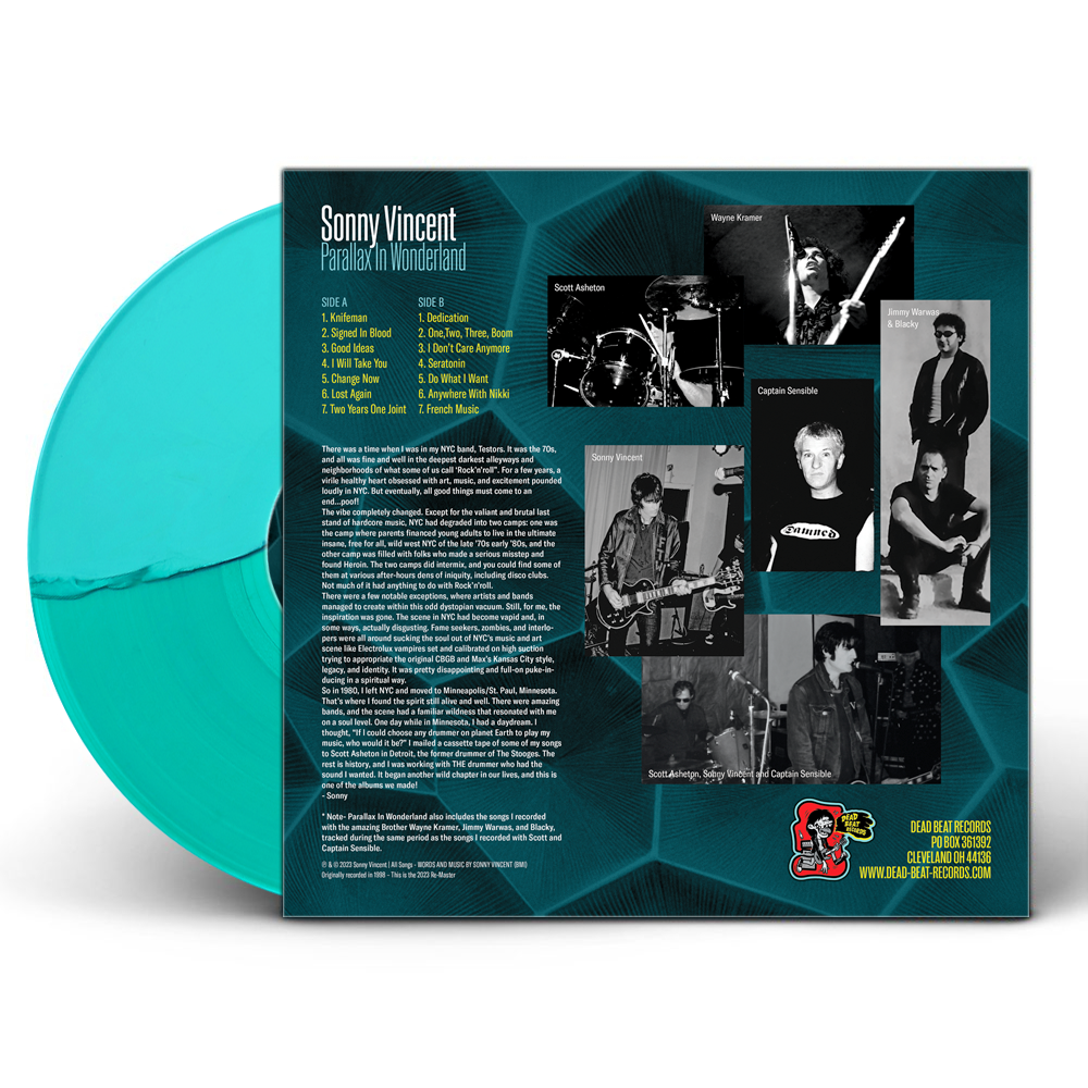 Sonny Vincent- Parallax In Wonderland LP ~SPECIAL EDITION : HALF TRANSPARENT TEAL / HALF OPAQUE AQUAMARINE SPLIT COLORED WAX LIMITED TO 100!
