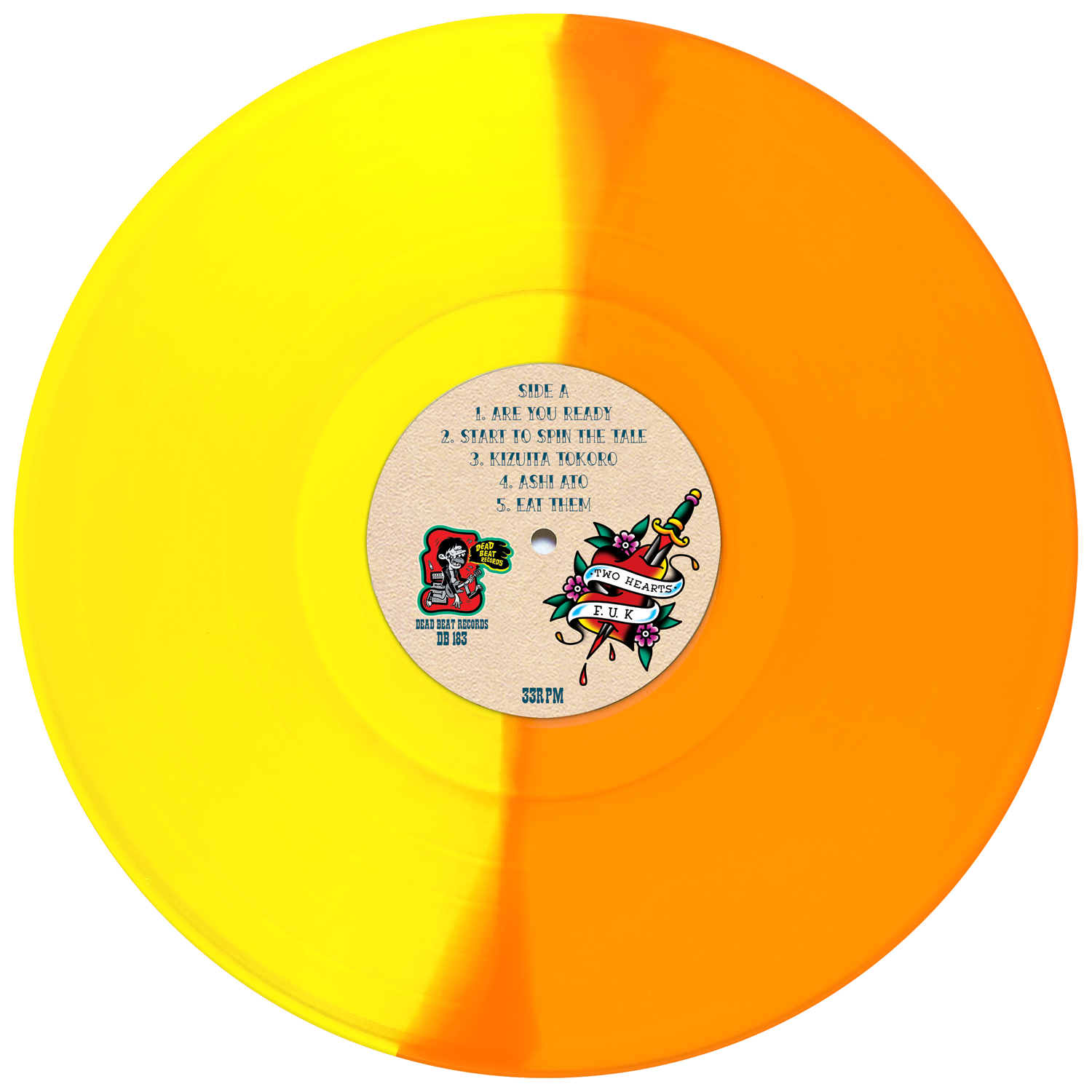 Two Hearts- F.U.K LP ~SPECIAL EDITION: HALF TRANSPARENT YELLOW + HALF TRANSPARENT ORANGE WAX LTD TO 100 COPIES!