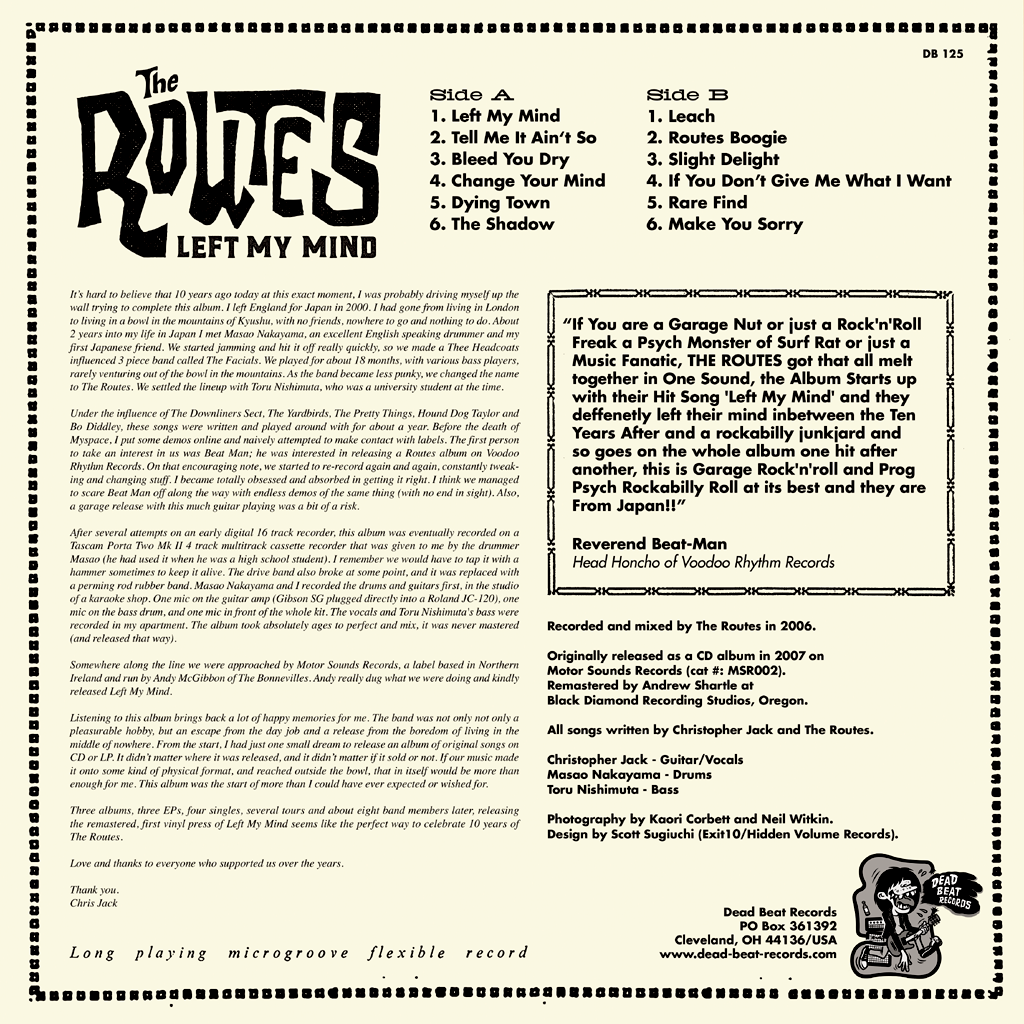 The Routes- Left My Mind LP ~FUZZED BUNDLE LTD TO 50! - Dead Beat - Dead Beat Records - 3