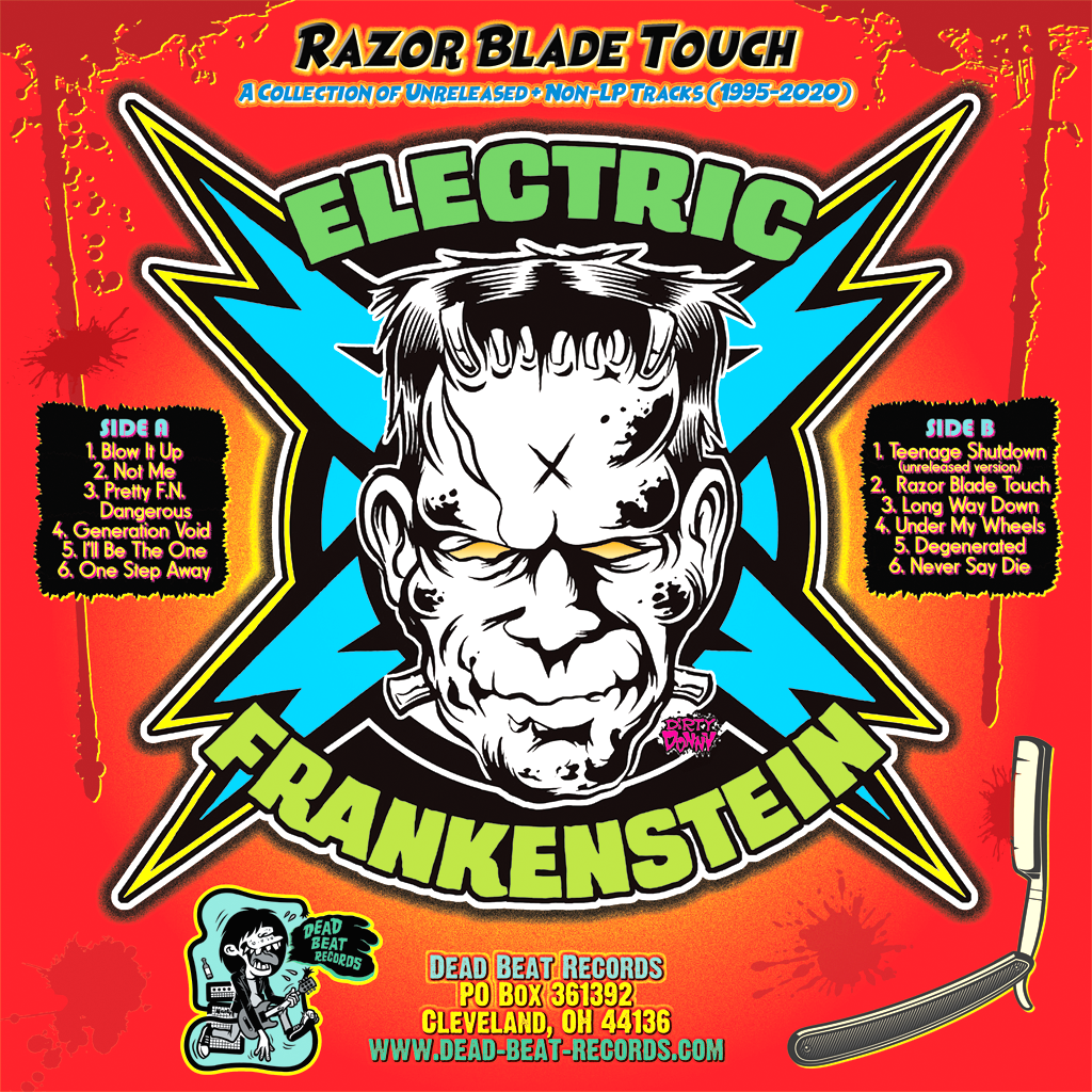 Electric Frankenstein- Razor Blade Touch LP ~HIGH VOLTAGE ELECTRIC FRANKENFLAME COLORED WAX W/ EF DRINK COASTER LTD TO 100!