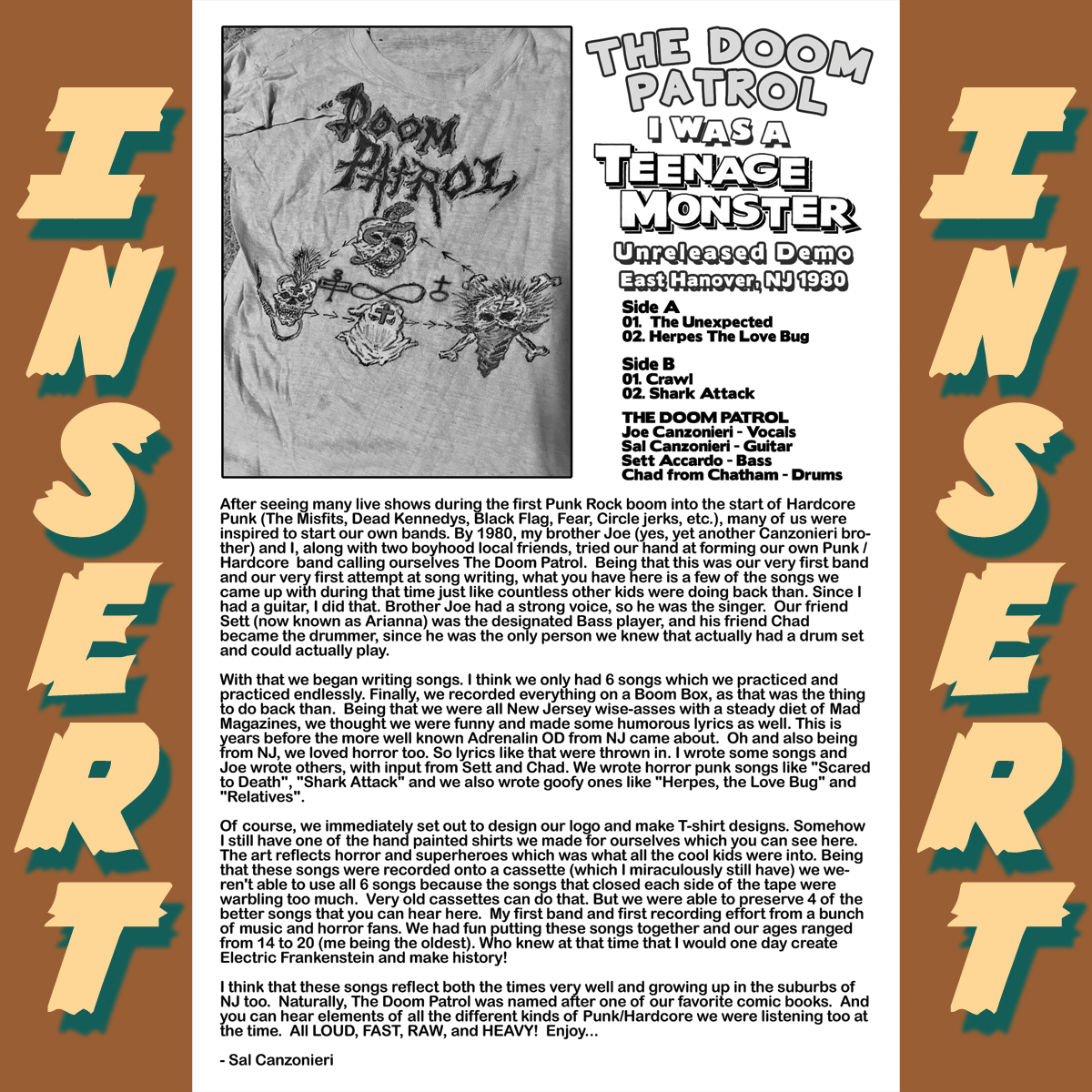 The Doom Patrol- I Was A Teenage Monster 7" ~PRE ELECTRIC FRANKENSTEIN / SAL'S FIRST BAND (1980) LTD TO 69 NUMBERED COPIES!