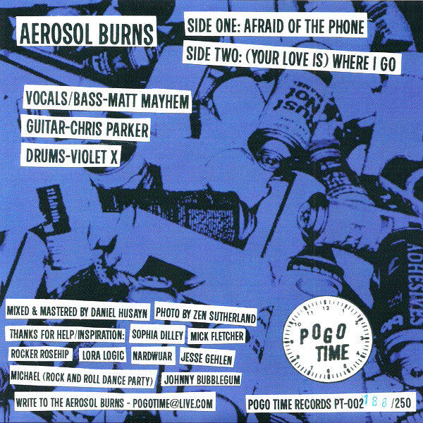 Aerosol Burns- Afraid Of The Phone 7" ~EX NO TOMORROW BOYS! - Pogo Time - Dead Beat Records - 2