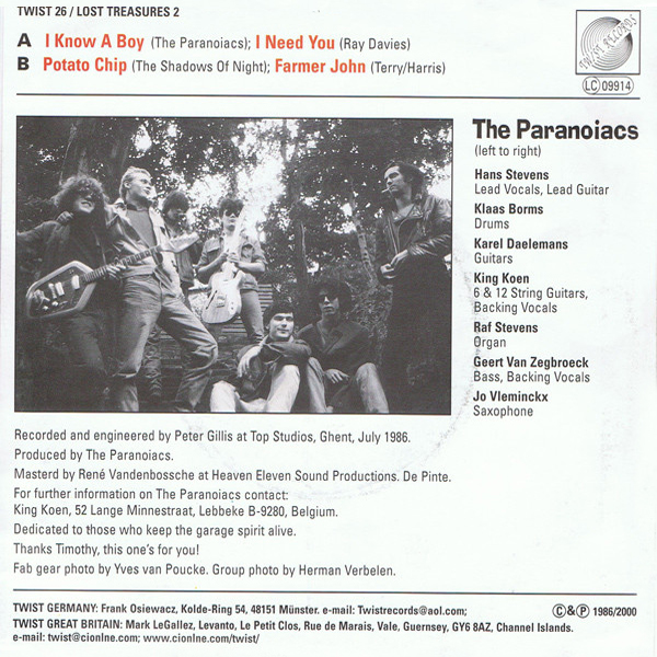 Paranoiacs- Meet The Paranoiacs 7” ~MORLOCKS! - Twist - Dead Beat Records - 2